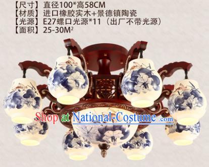 Traditional Chinese Handmade Eight-Lights Lantern Painting Lotus Lantern Ancient Palace Ceiling Lanterns