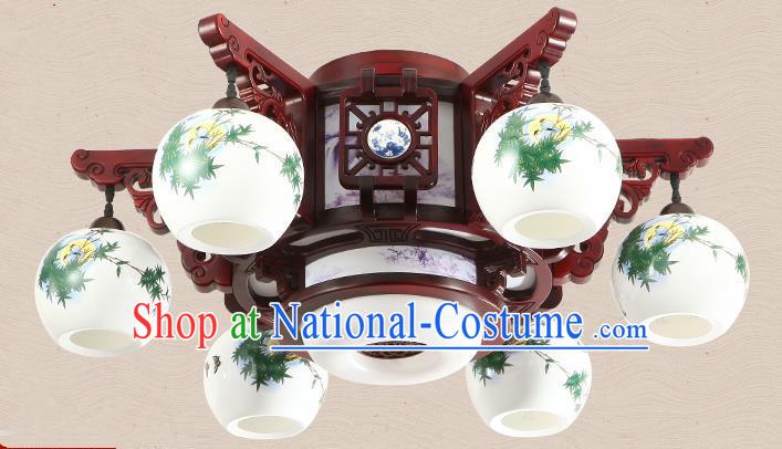 Traditional Chinese Handmade Six-Lights Lantern Painting Bamboo Leaf Lantern Ancient Palace Ceiling Lanterns