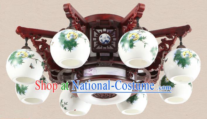 Traditional Chinese Handmade Eight-Lights Lantern Painting Bamboo Leaf Lantern Ancient Palace Ceiling Lanterns