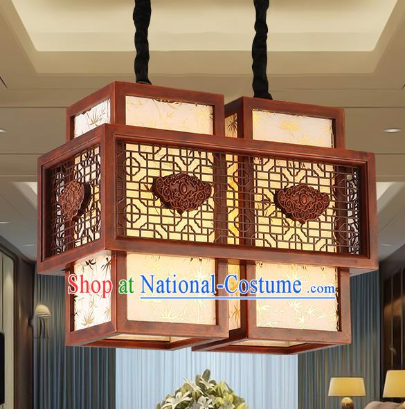 Traditional Chinese Handmade Sheepskin Lantern Two-Lights Wood Palace Lantern Ancient Ceiling Lanterns