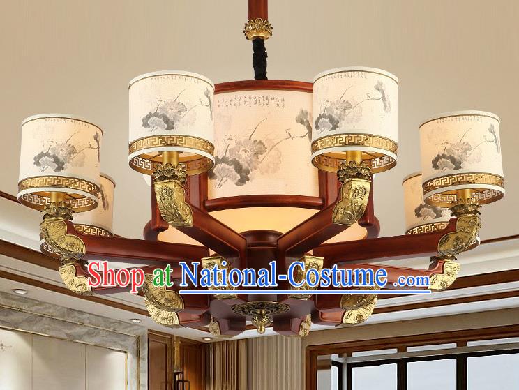 Traditional Chinese Handmade Painted Lantern Eight-Lights Wood Palace Lantern Ancient Ceiling Lanterns