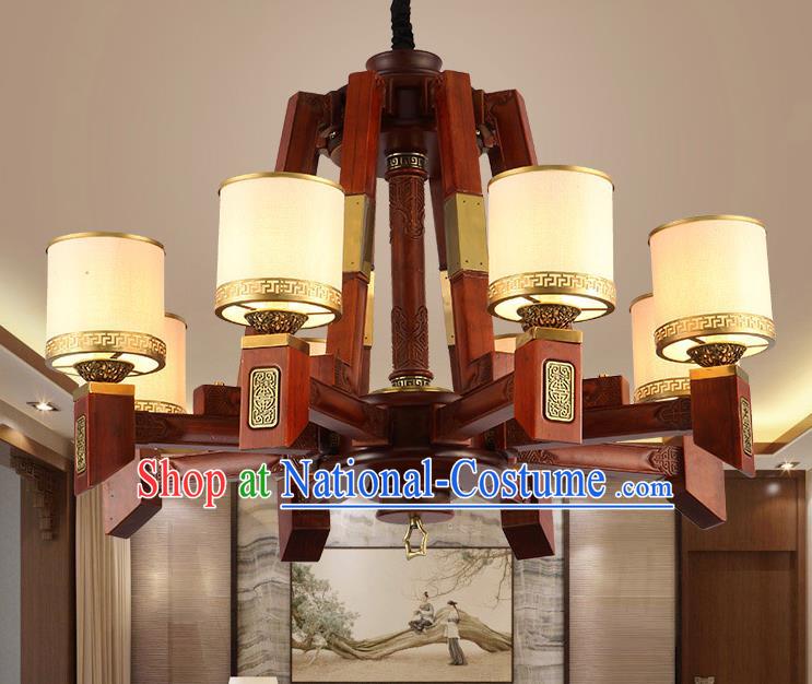 Traditional Chinese Handmade Lantern Eight-Lights Wood Palace Lantern Ancient Ceiling Lanterns