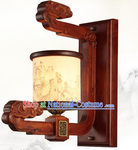 China Handmade Palace Lanterns Wood Wall Lantern Ancient Landscape Painting Lanterns Traditional Lamp