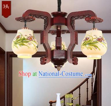 Traditional Chinese Handmade Painting Orchid Lantern Three-Lights Palace Lantern Ancient Ceiling Lanterns