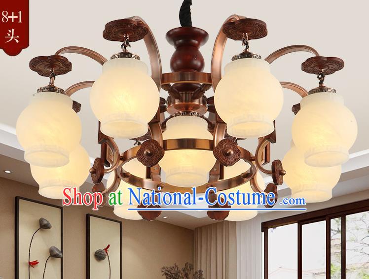 Traditional Chinese Handmade Wood Lantern Nine-Lights Palace Lantern Ancient Ceiling Lanterns