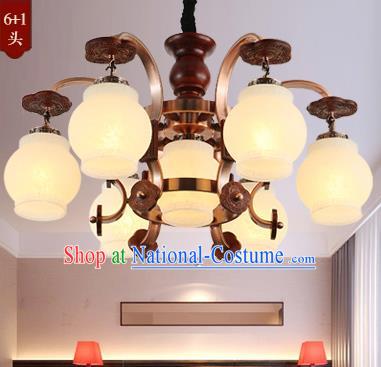 Traditional Chinese Handmade Wood Lantern Seven-Lights Palace Lantern Ancient Ceiling Lanterns