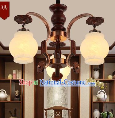 Traditional Chinese Handmade Wood Lantern Three-Lights Palace Lantern Ancient Ceiling Lanterns