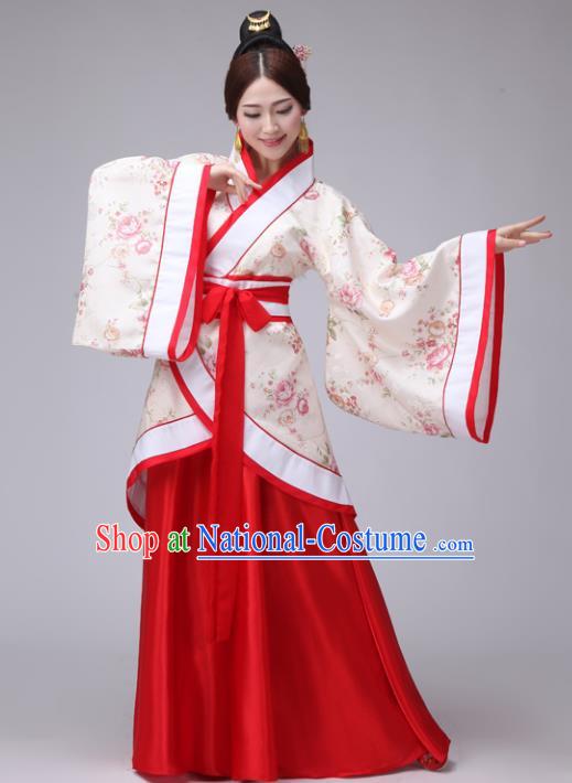 Chinese Han Dynasty Princess Embroidered Costume Ancient Palace Lady Hanfu Clothing for Women