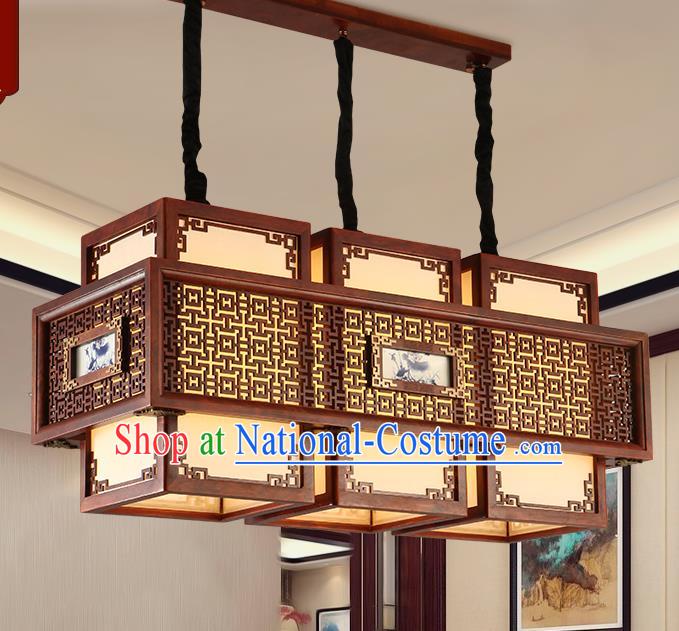 Traditional Chinese Handmade Painted Ceiling Lantern Three-Pieces Carving Palace Lanterns Ancient Lamp