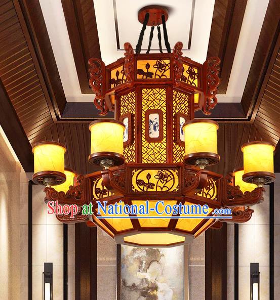 Traditional Chinese Handmade Ceiling Lantern Carving Lotus Hanging Palace Lanterns Ancient Lamp