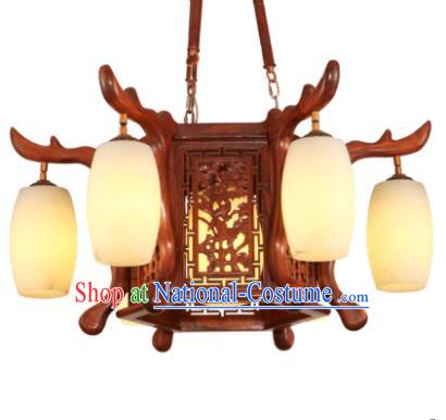 Traditional Chinese Handmade Six-Lights Ceiling Lantern Rosewood Palace Lanterns Ancient Lamp