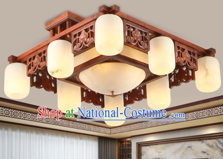 Traditional Chinese Handmade Marble Ceiling Lantern Rosewood Nine-Lights Palace Lanterns Ancient Lamp