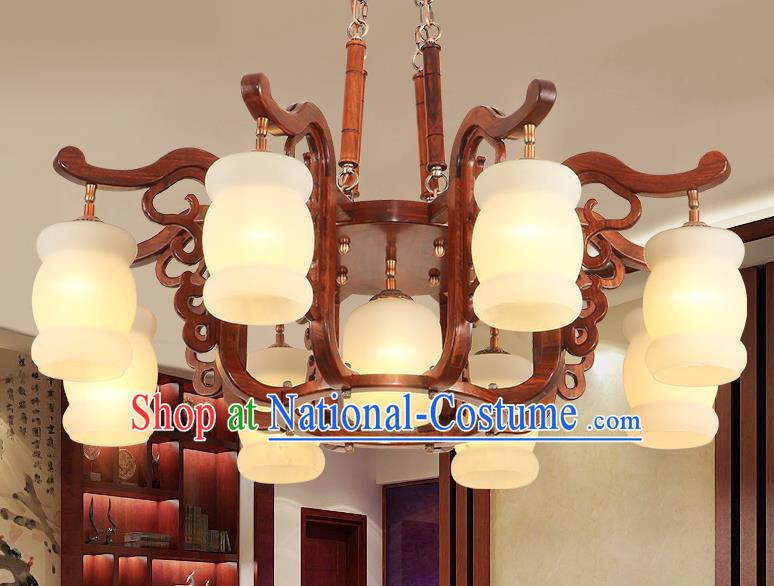 Traditional Chinese Handmade Rosewood Marble Ceiling Lantern Nine-Lights Palace Lanterns Ancient Lamp