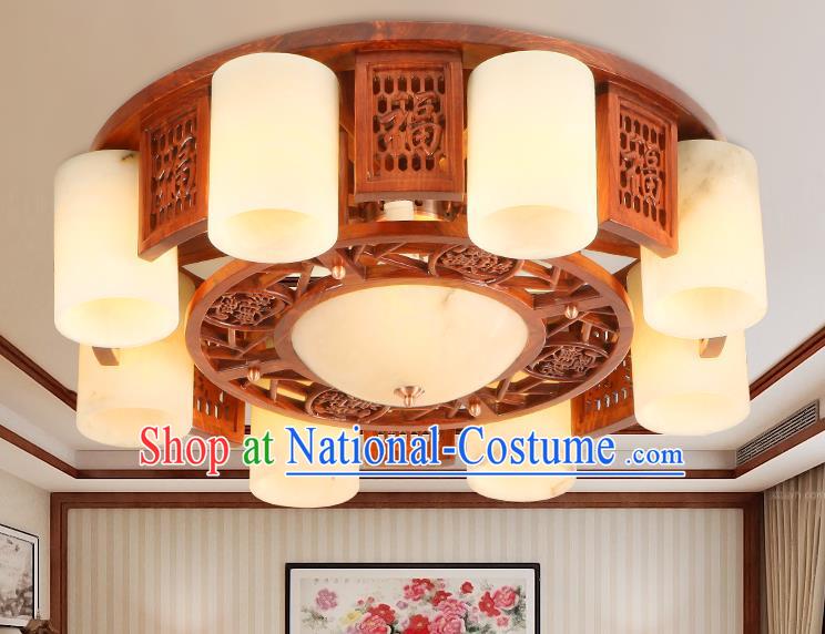 Traditional Chinese Handmade Marble Ceiling Lantern Wood Carving Eight-Pieces Palace Lanterns Ancient Lamp