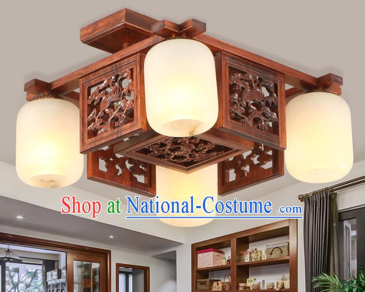 Traditional Chinese Handmade Marble Ceiling Lantern Wood Carving Four-Pieces Palace Lanterns Ancient Lamp