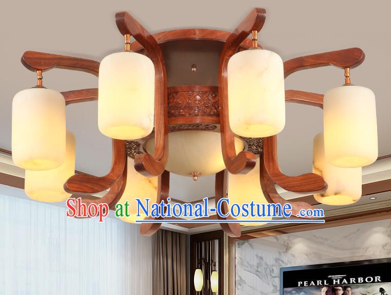 Traditional Chinese Handmade Marble Ceiling Lantern Wood Carving Nine-Pieces Palace Lanterns Ancient Lamp