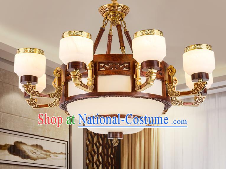 Traditional Chinese Handmade Marble Ceiling Lantern Brass Eight-Pieces Palace Lanterns Ancient Lamp