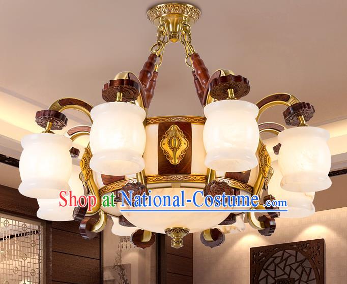 Traditional Chinese Handmade Marble Ceiling Lantern Brass Eight-Pieces Palace Lanterns Ancient Lamp