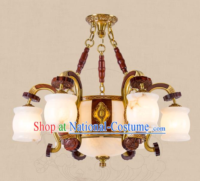 Traditional Chinese Handmade Marble Ceiling Lantern Brass Six-Pieces Palace Lanterns Ancient Lamp