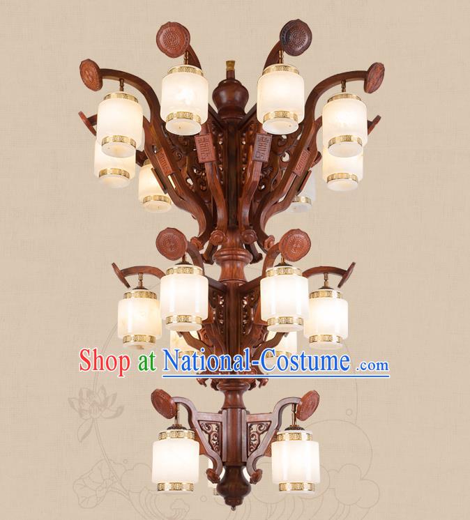 Traditional Chinese Handmade Palace Marble Ceiling Lantern Wood Eighteen-Pieces Lanterns Ancient Lamp