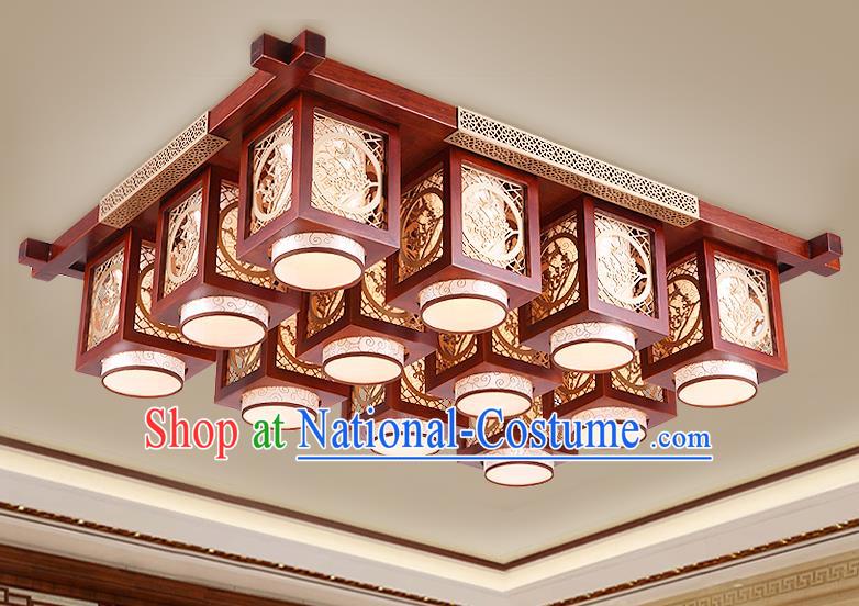 Traditional Chinese Handmade Palace Lantern Wood Carving Plum Blossom Twelve-Lights Ceiling Lanterns Ancient Lamp