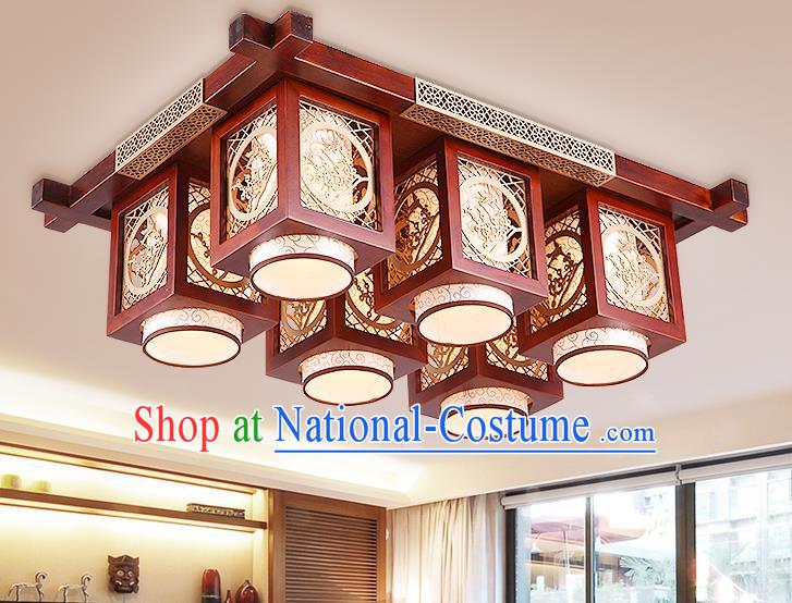 Traditional Chinese Handmade Palace Lantern Wood Carving Plum Blossom Six-Lights Ceiling Lanterns Ancient Lamp