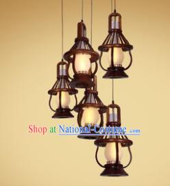 Traditional Chinese Handmade Palace Lantern Five-Lights Lanterns Ancient Hanging Lamp