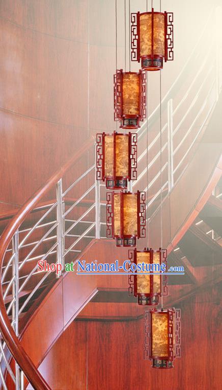 Traditional Chinese Handmade Palace Lantern Six-Lights Hanging Lanterns Ancient Wood Lamp