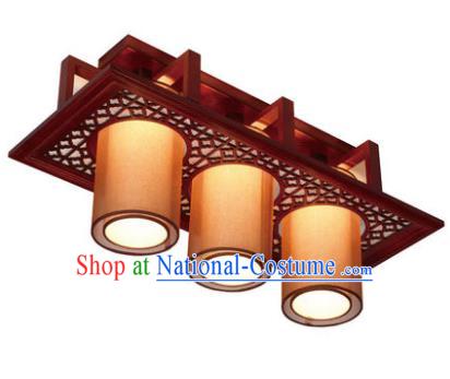 Traditional Chinese Handmade Wood Palace Lantern Three-Lights Ceiling Lanterns Ancient Lamp