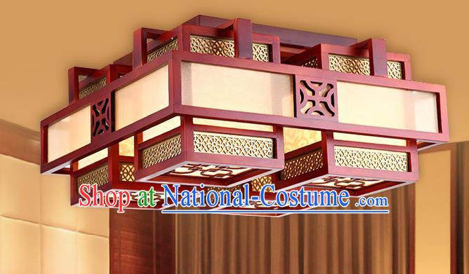 Traditional Chinese Handmade Squre Wood Palace Lantern Four-Lights Ceiling Lanterns Ancient Lamp