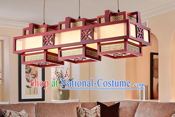 Traditional Chinese Wood Palace Lantern Handmade Three-Lights Ceiling Lanterns Ancient Lamp