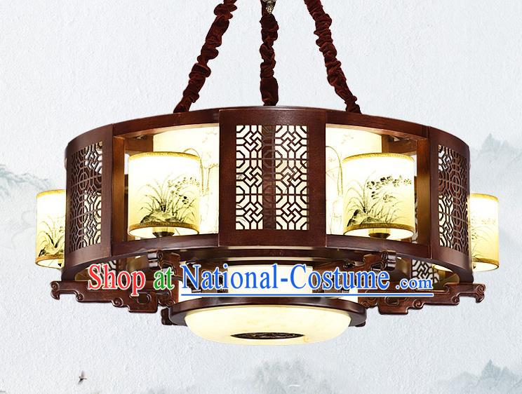 Traditional Chinese Wood Palace Lantern Handmade Painting Orchid Ceiling Lanterns Ancient Lamp