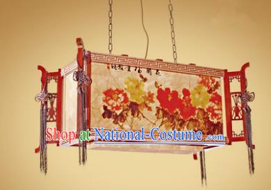 Traditional Chinese Painting Peony Palace Lantern Handmade Wood Ceiling Lanterns Ancient Lamp