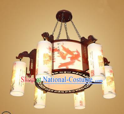 Traditional Chinese Hanging Palace Lantern Handmade Painting Fishes Ceiling Lanterns Ancient Lamp