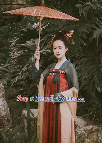 Chinese Ancient Tang Dynasty Imperial Concubine Embroidered Dress Costume for Women