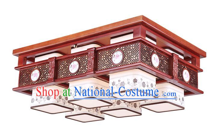 Traditional Chinese Hanging Palace Lantern Handmade Painting Peony Ceiling Lanterns Ancient Six-Lights Lamp