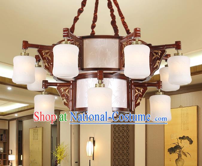 Traditional Chinese Carving Bamboo Palace Lantern Handmade Twelve-Lights Ceiling Lanterns Ancient Lamp