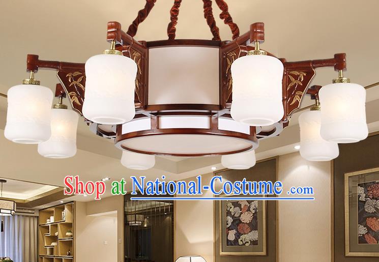 Traditional Chinese Wood Palace Lantern Handmade Eight-Lights Ceiling Lanterns Ancient Lamp