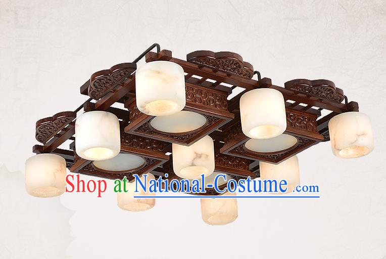 Traditional Chinese Wood Palace Lantern Handmade Nine-Lights Marble Ceiling Lanterns Ancient Lamp