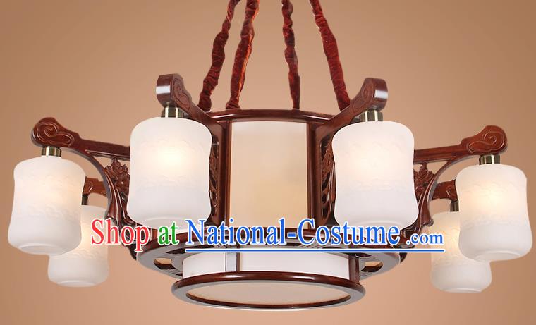 Traditional Chinese Eight-Lights Palace Lantern Handmade Wood Hanging Lanterns Ancient Lamp