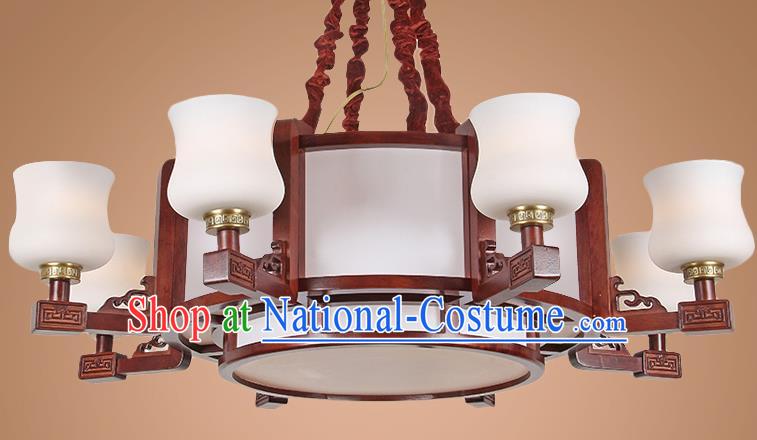 Traditional Chinese Eight-Lights Palace Lantern Handmade Wood Ceiling Lanterns Ancient Lamp