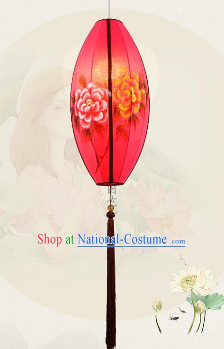 Traditional Chinese Painting Peony Red Palace Lantern Handmade Hanging Lanterns Ancient Lamp