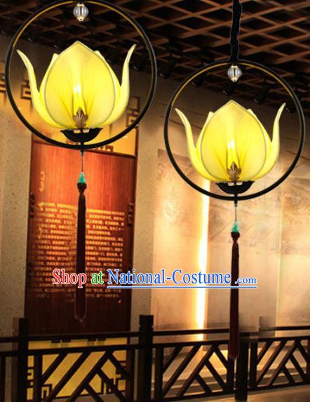 Traditional Chinese Yellow Lotus Palace Lantern Handmade Ceiling Lanterns Ancient Lamp