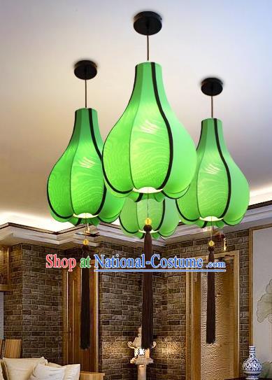 Traditional Chinese Green Fabrics Palace Lantern Handmade Hanging Lanterns Ancient Lamp