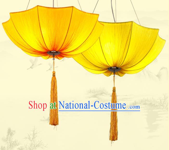 Traditional Chinese Yellow Umbrella Palace Lantern Handmade Ceiling Lanterns Ancient Lamp