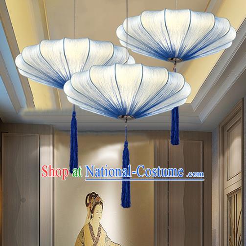 Traditional Chinese Blue Palace Lantern Handmade Hanging Lanterns Ancient Fabrics Lamp