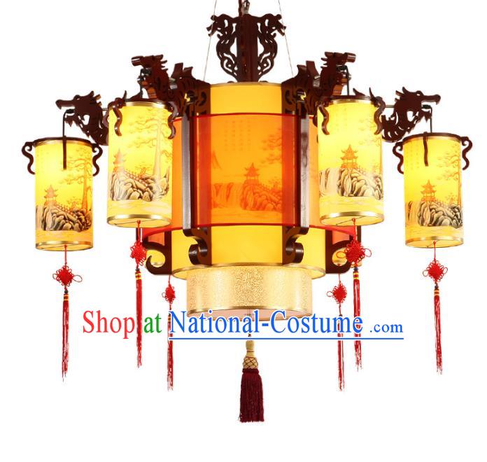 Traditional Chinese Landscape Painting Palace Lantern Handmade Ceiling Lanterns Ancient Lamp