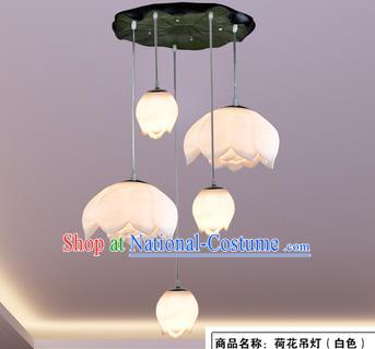 Top Grade Handmade Five-Lights Lotus Hanging Lanterns Traditional Chinese Ceiling Palace Lantern Ancient Lanterns