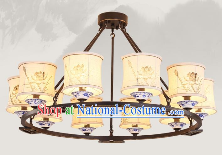 China Handmade Ten-Lights Ceiling Lanterns Traditional Chinese Painting Lotus Palace Lantern Ancient Lanterns