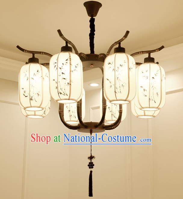 China Handmade Eight-Lights Ceiling Lanterns Traditional Chinese Painted Bamboo Palace Lantern Ancient Lanterns